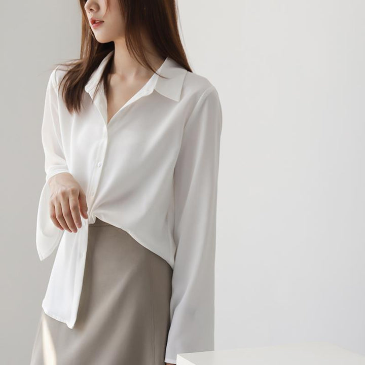 Damen Hemdbluse mit eleganten Trompetenärmeln und luxuriösem Schnitt Drune