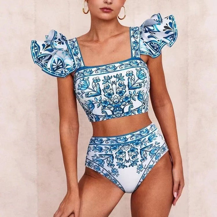 Damen Bikini-Set mit verspieltem Puffärmel und elegantem Wickelrock Drune