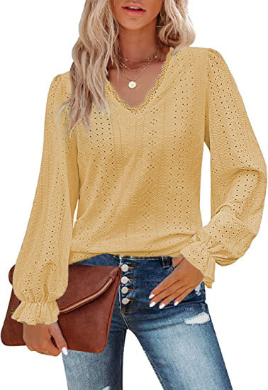 Damen Bluse mit Spitzenmuster und Ballonärmeln Drune