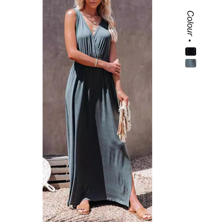 Damen Maxi-Kleid mit elegantem Wickeldesign und hohem Schlitz Drune
