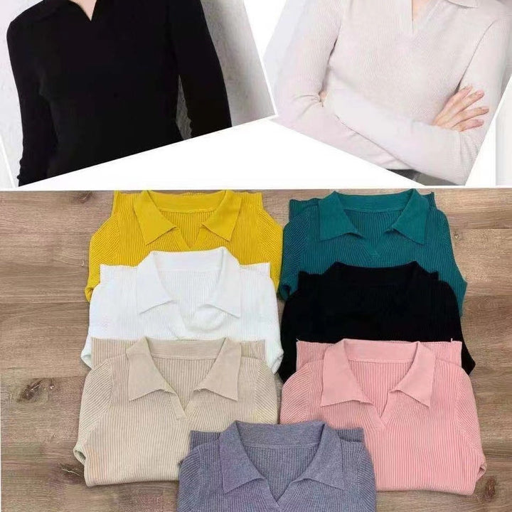 Damen lässiger Polo-Pullover mit feinen Rippstrukturen Drune