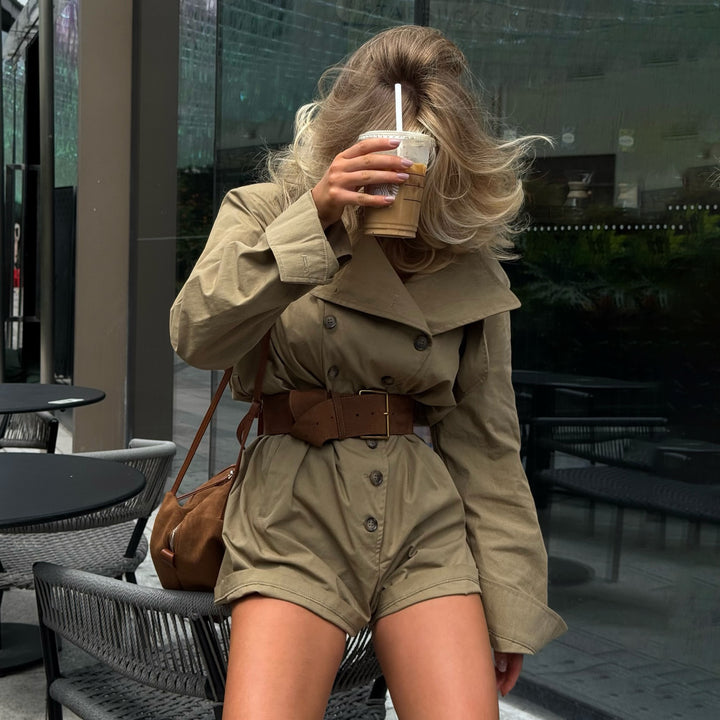 Damen Kurzjacke mit Gürtel und Knopfverschluss Drune
