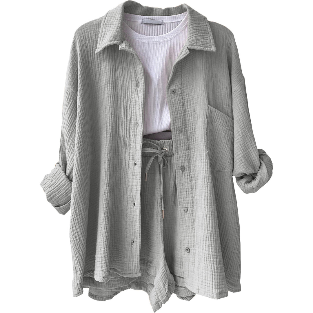 Damen lässiges Sommer-Outfit mit moderner Knopfleiste und elastischem Bund Drune