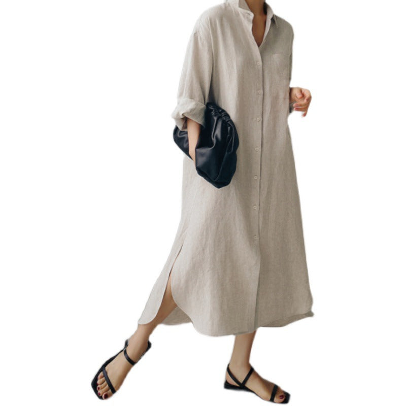 Damen Hemdkleid aus leichtem Leinen mit praktischen Seitenschlitzen Drune