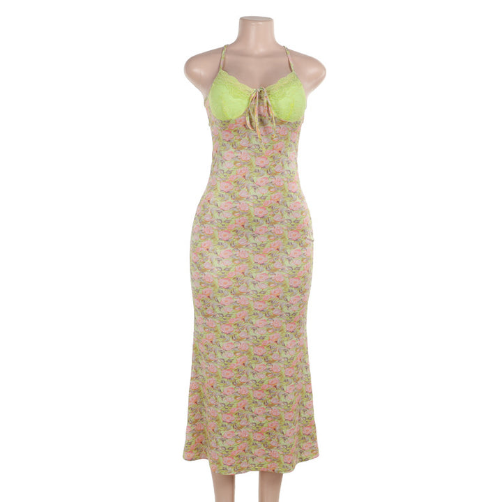 Damen Maxikleid mit elegantem Blumenmuster und raffinierten Trägerdetails Drune