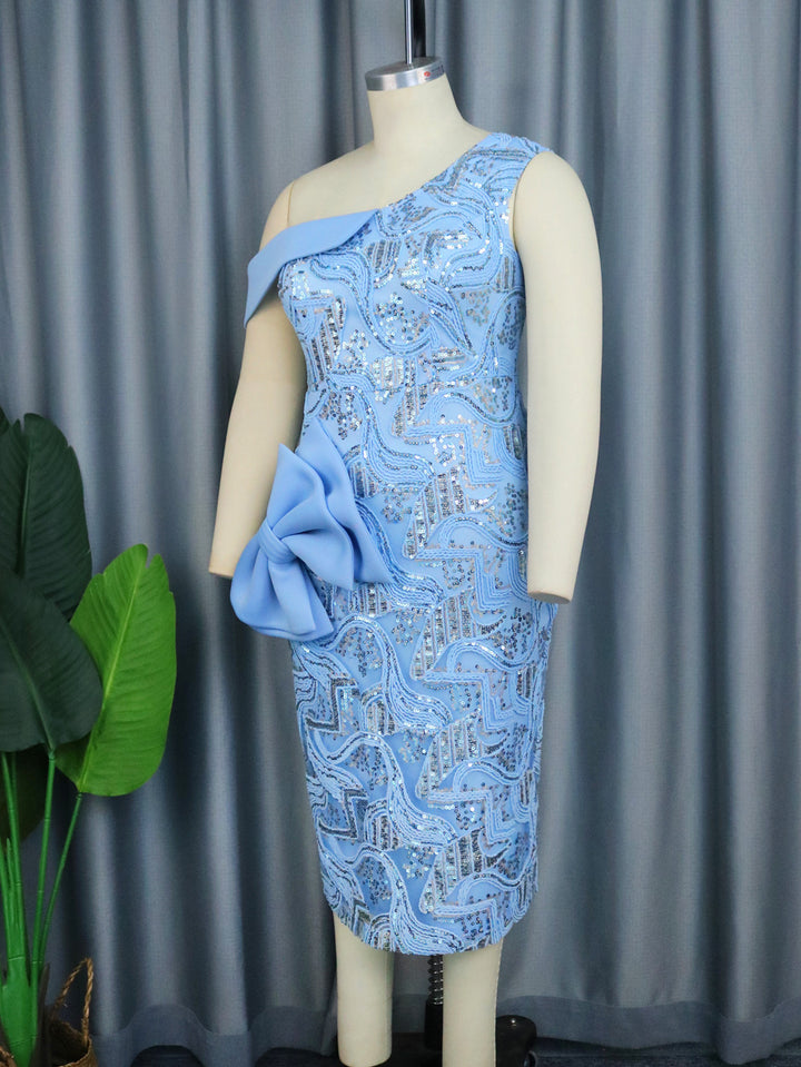 Damen Elegantes Cocktailkleid mit asymmetrischem Design und glitzernden Akzenten Drune