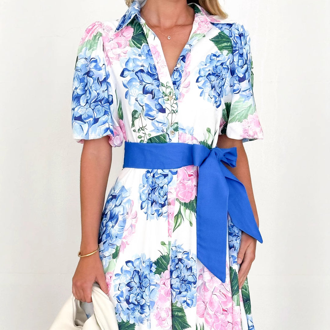 Damen Maxi-Kleid mit Bundfalten und Taillengürtel Drune