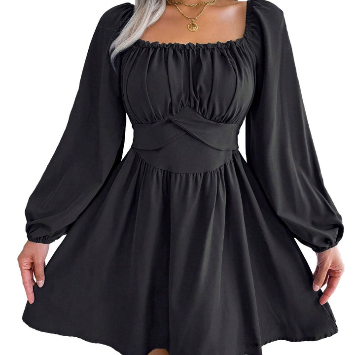 Damen Minikleid mit gerafftem Oberteil und langen Puffärmeln Drune