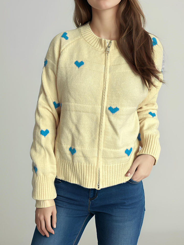 Damen Strickjacke mit Herzmotiv und modernem Reißverschluss Drune