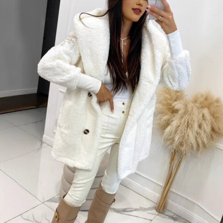 Damen Teddyfelljacke mit klassischem Kragen und praktischen Taschen Drune