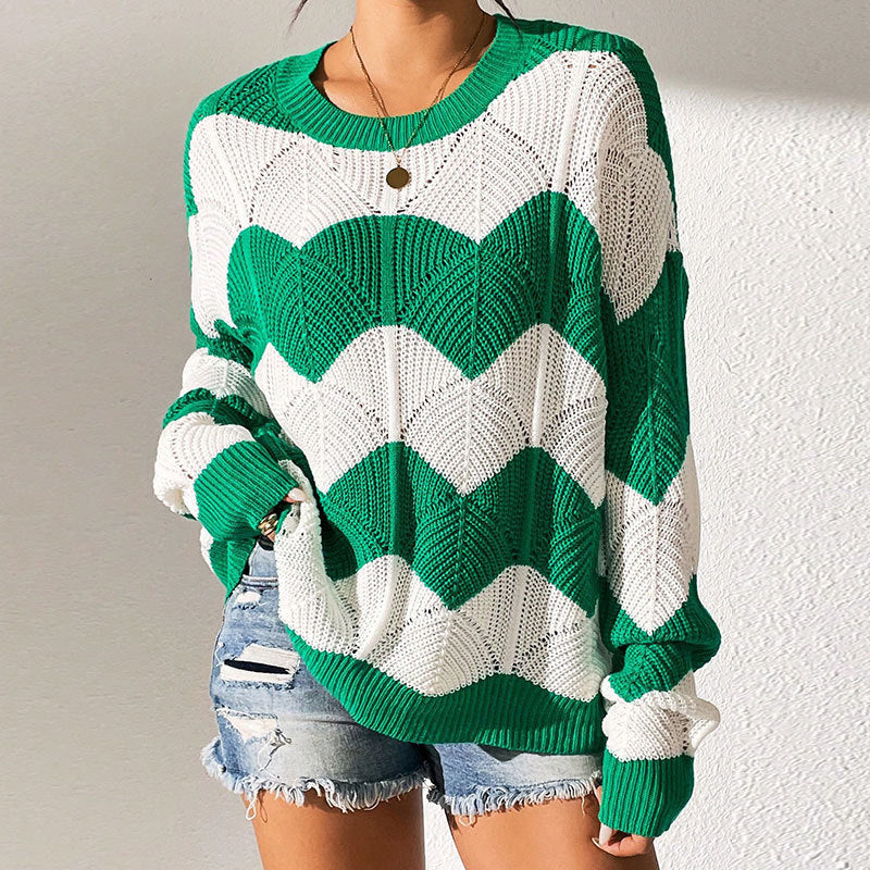 Damen Strickpullover mit gewelltem Muster und weitem Schnitt Drune