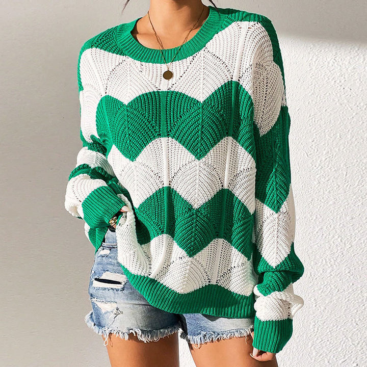 Damen Strickpullover mit gewelltem Muster und weitem Schnitt Drune