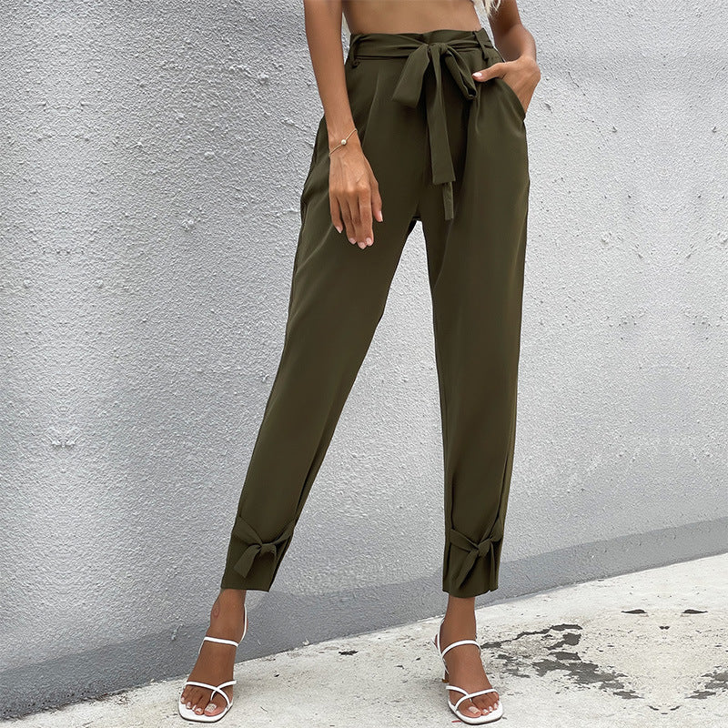 Damen lässige Chinohose mit modischem Bindegürtel Drune