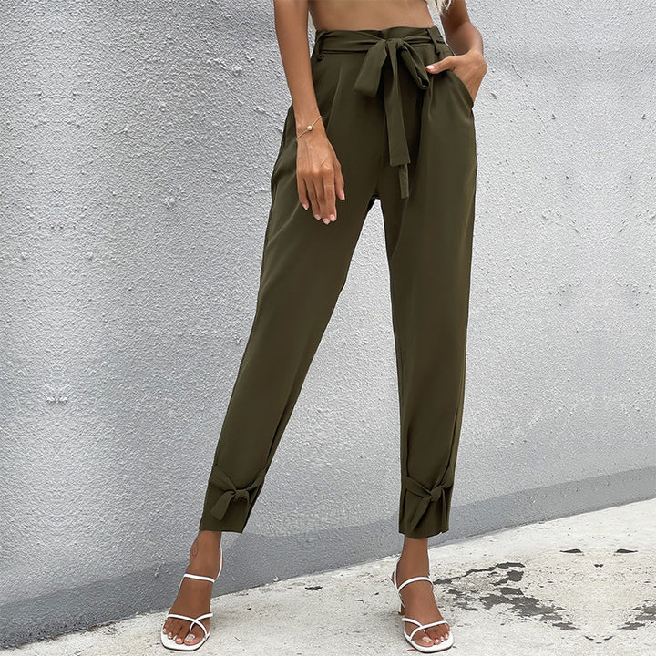 Damen lässige Chinohose mit modischem Bindegürtel Drune