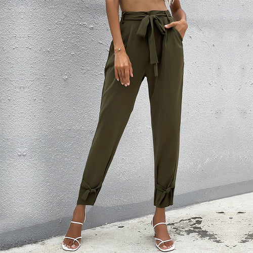 Damen lässige Chinohose mit modischem Bindegürtel Drune
