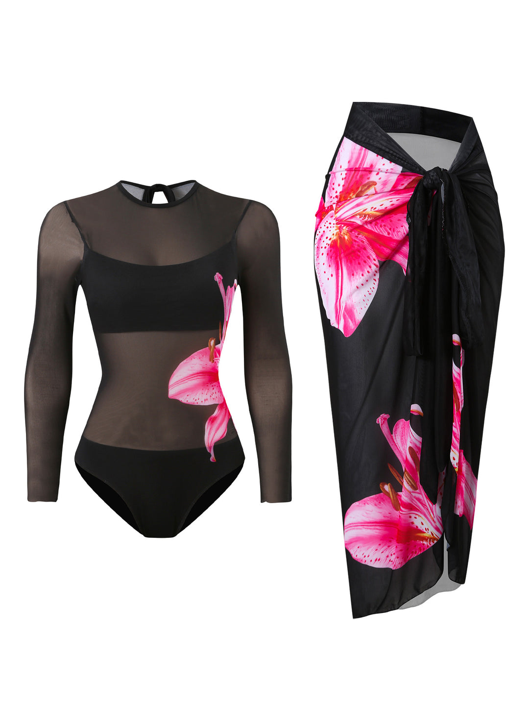 Damen Badeanzug mit elegantem transparentem Wickelrock Drune
