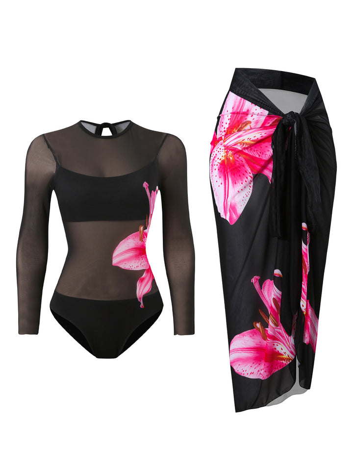 Damen Badeanzug mit elegantem transparentem Wickelrock Drune
