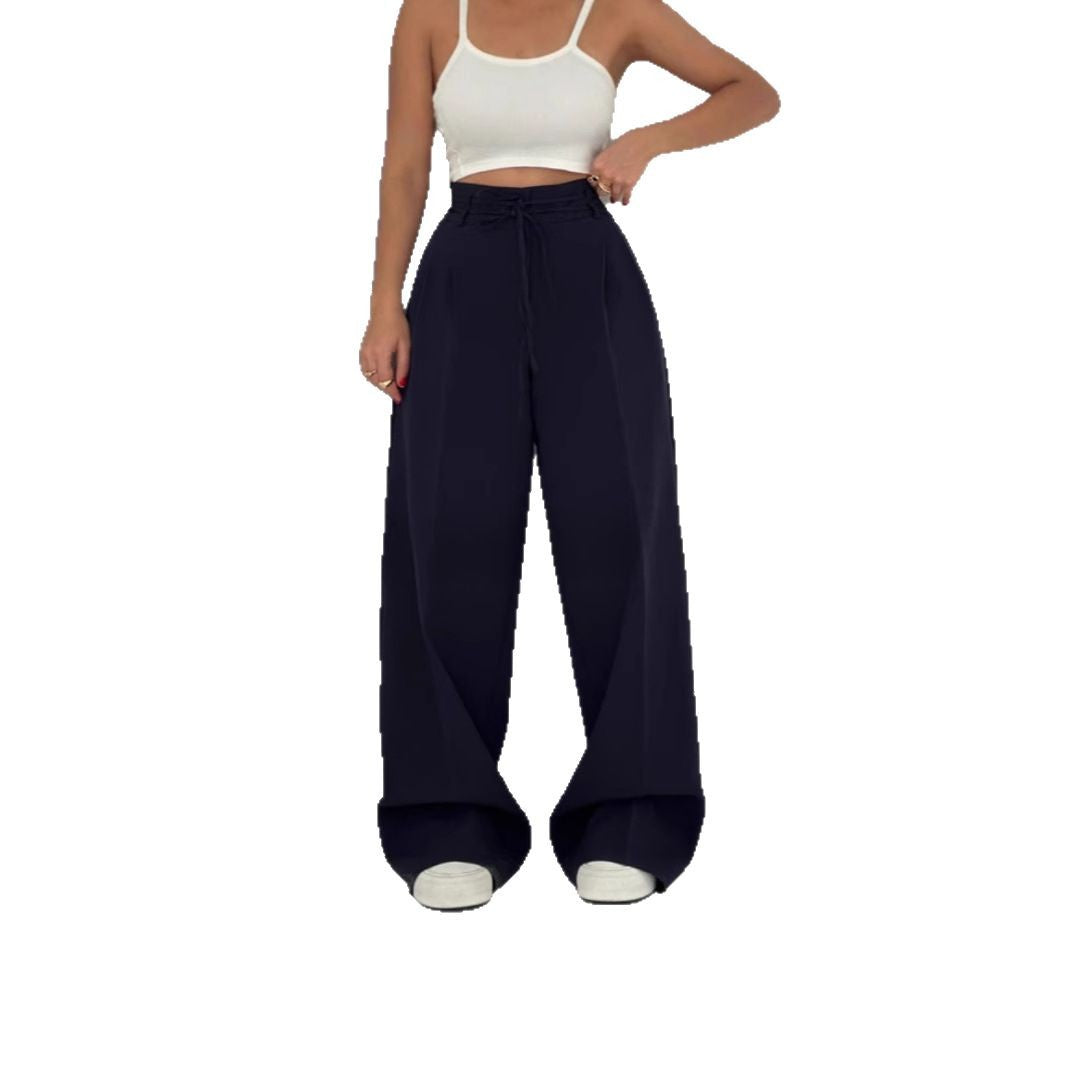 Damen Bequeme Bundfalten-Hose mit elastischem Taillenbund Drune