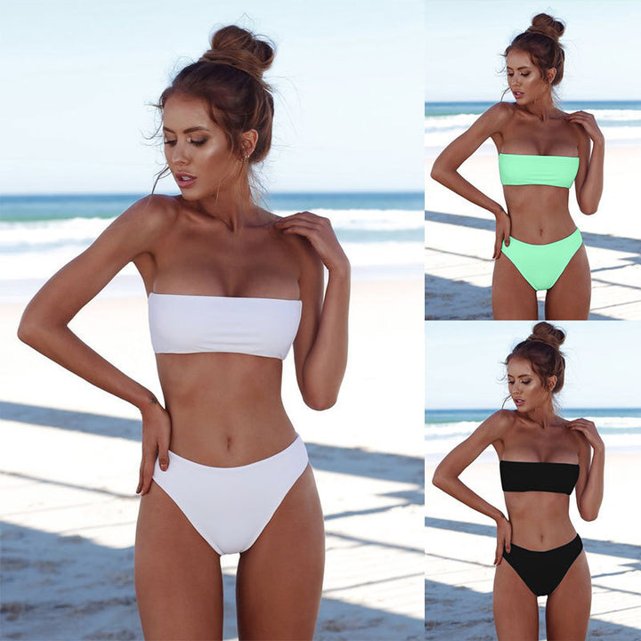 Damen Hoch tailliertes Bikini-Set mit geripptem Stoff Drune