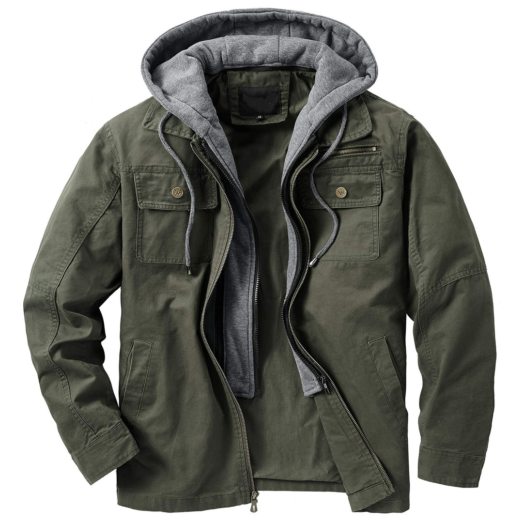Herren vielseitige Übergangsjacke mit integrierter Kapuze und praktischen Taschen Drune