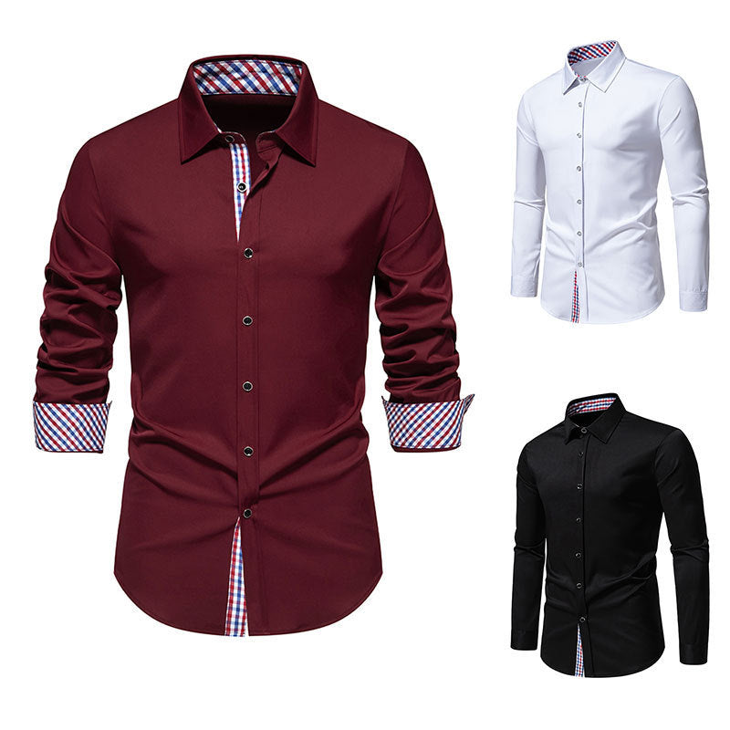 Herren elegantes Langarmhemd mit modernen Karodetails Drune
