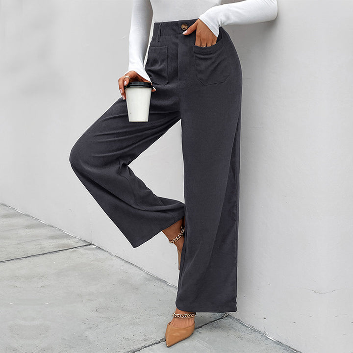 Damen Weite Hochtaillierte Hose mit praktischen Taschen und klassischen Knopfdetails Drune