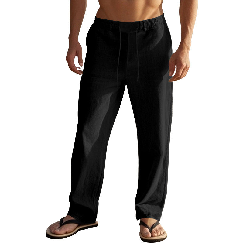 Herren lässige Strandhose mit elastischem Bund und atmungsaktivem Leinenmaterial Drune