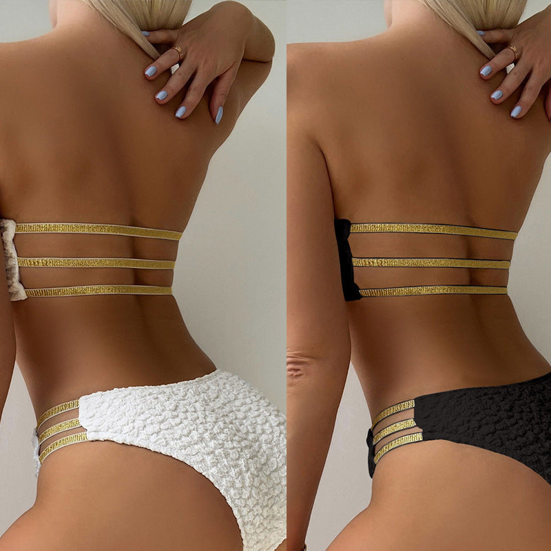 Damen Bandeau-Bikini mit strukturiertem Oberteil und dekorativen Details Drune