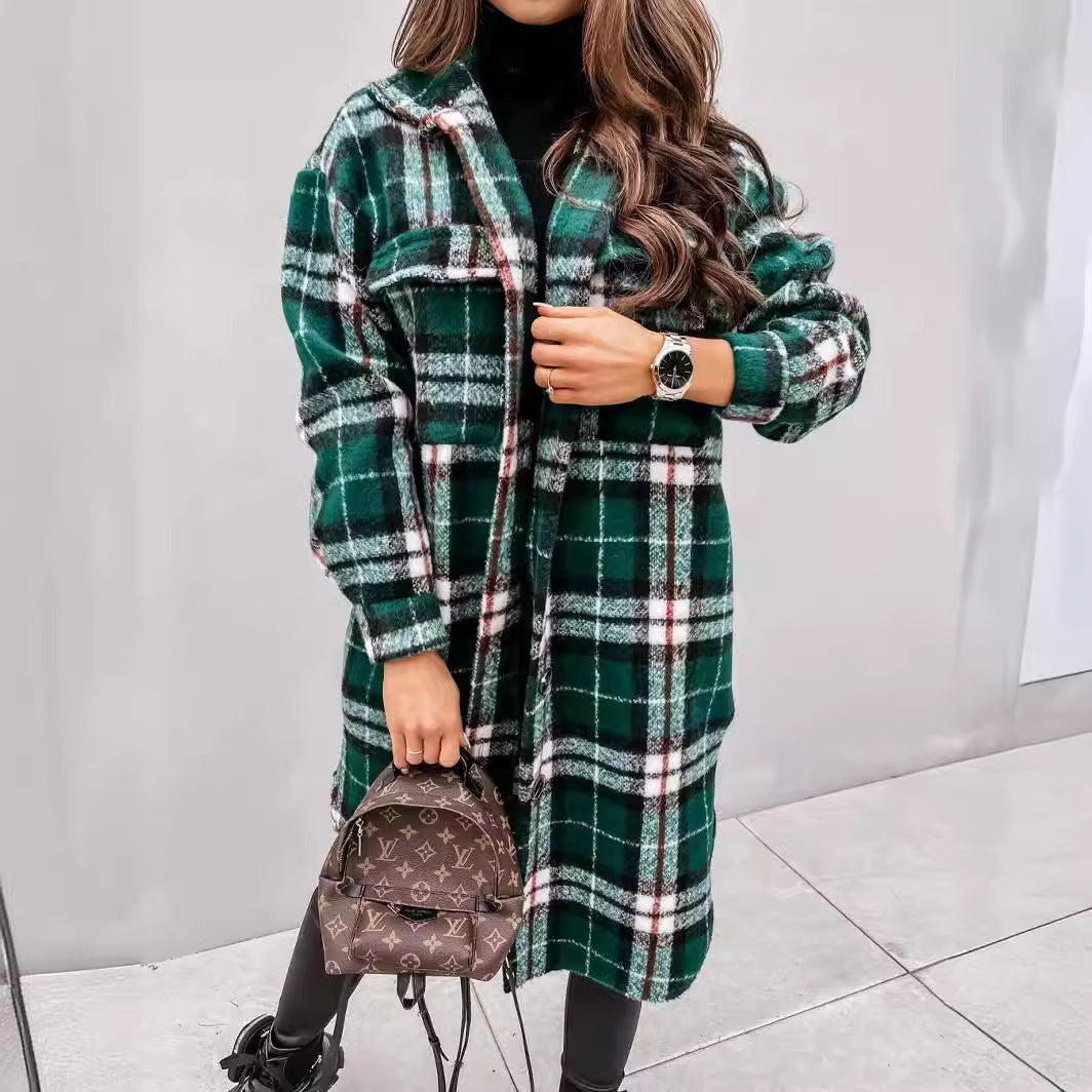 Damen Karierter Oversized-Hemd-Mantel mit praktischen Taschen Drune