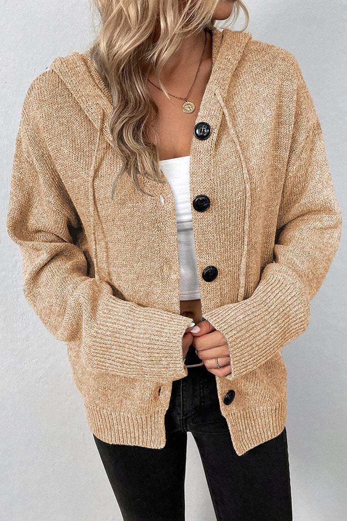 Drune Kapuzen einreihiger Kordelzug Strickcardigan