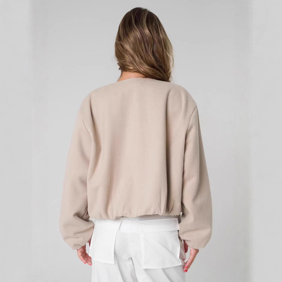 Damen Oversized Sweatjacke mit lässigem Schnitt und glänzender Oberfläche Drune