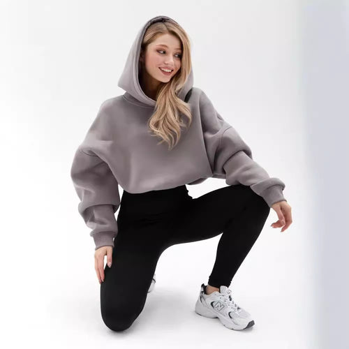 Damen modischer cropped Hoodie mit weitem Schnitt Drune