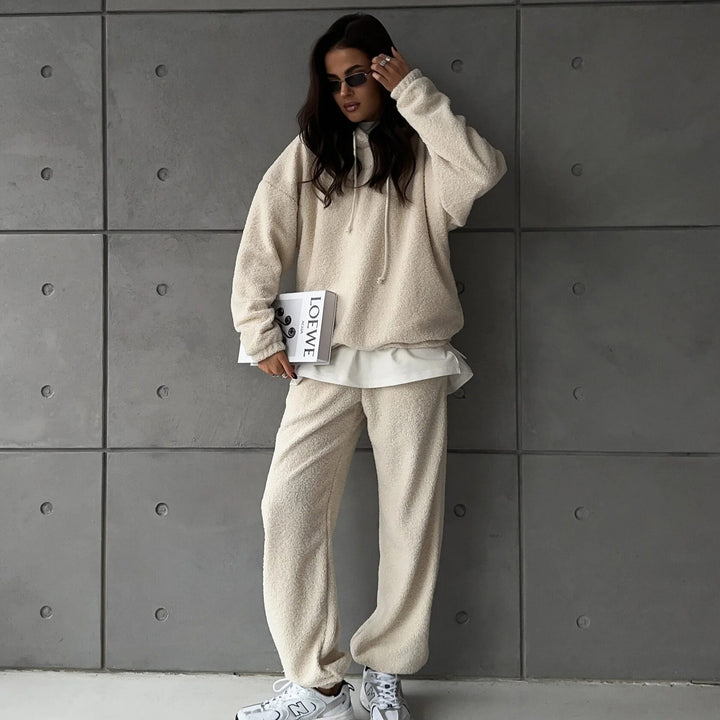 Damen Bequemer Fleece-Hoodie und Hose Set Drune