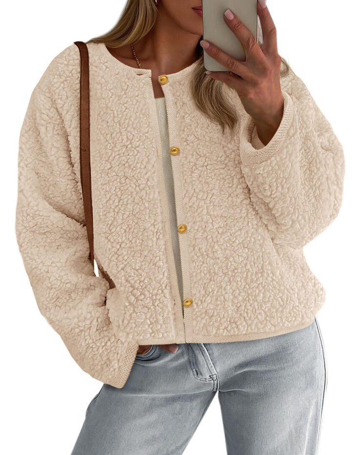 Damen Kuschelige Fleecejacke mit Knopfdetail und Oversized-Schnitt Drune