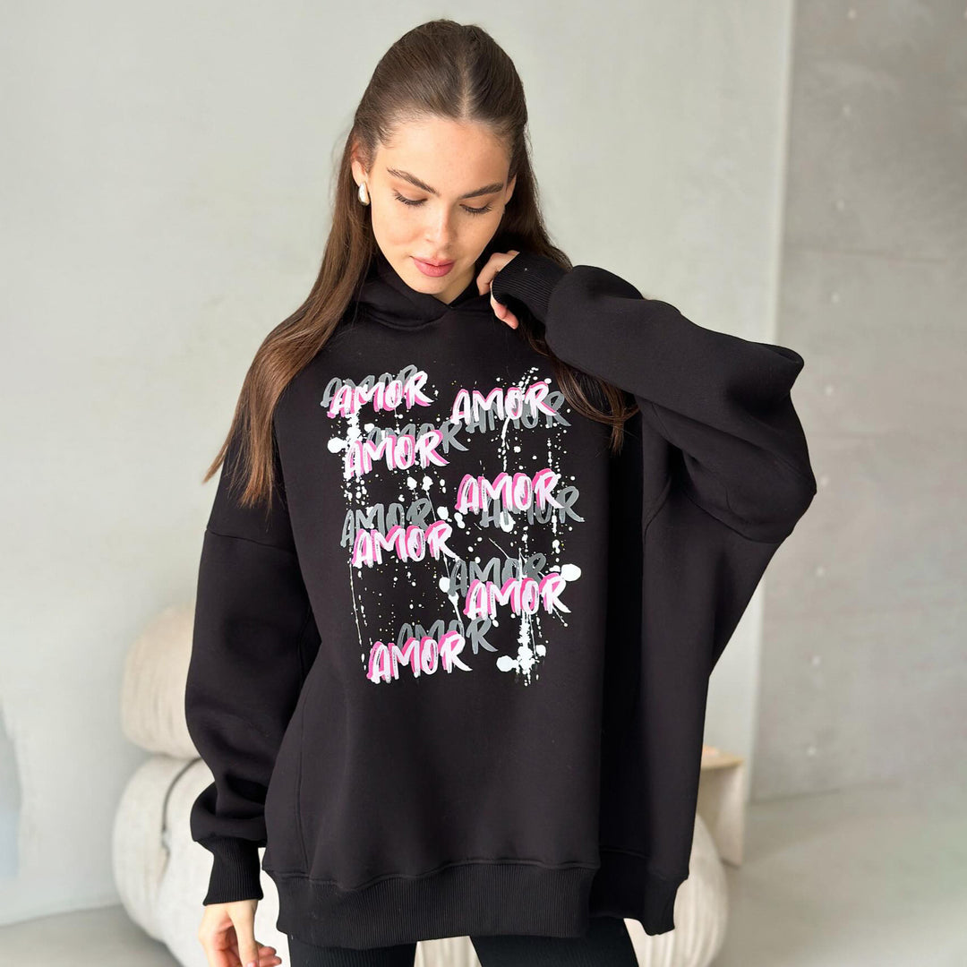 Damen lässiger Kapuzenpullover mit auffälligem Schriftzug Drune