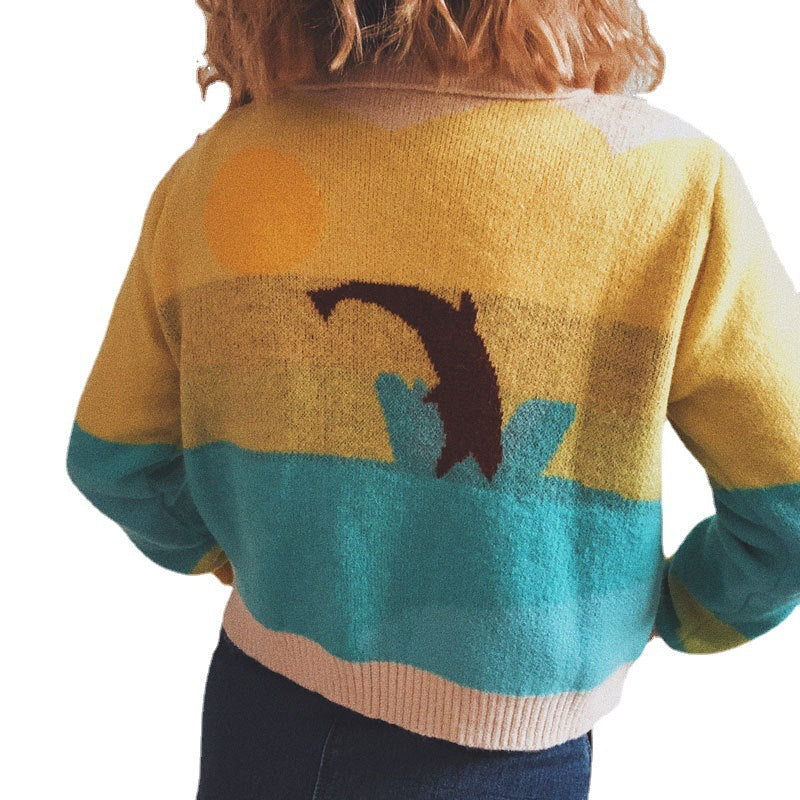 Damen Strickjacke mit verspieltem Motiv und modernem Farbverlauf Drune