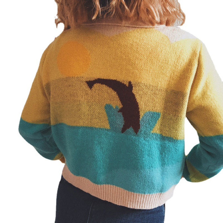Damen Strickjacke mit verspieltem Motiv und modernem Farbverlauf Drune
