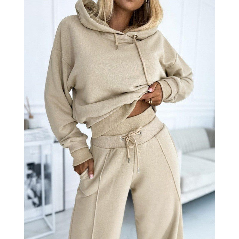 Damen nan Cropped Kapuzenpullover und weite taillenhohe Jogginghose Set Drune