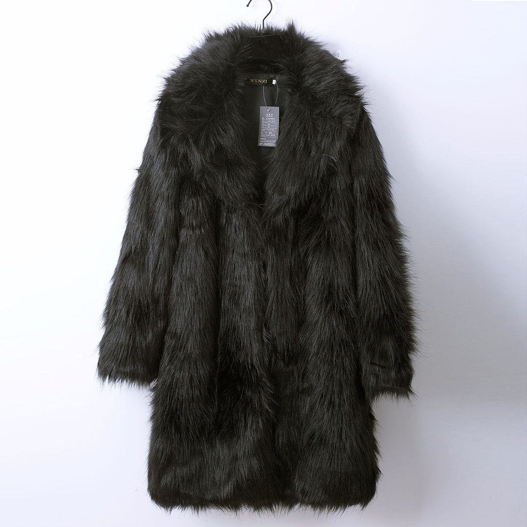 Damen Luxuriöser Kunstpelz-Mantel mit breitem Revers Drune