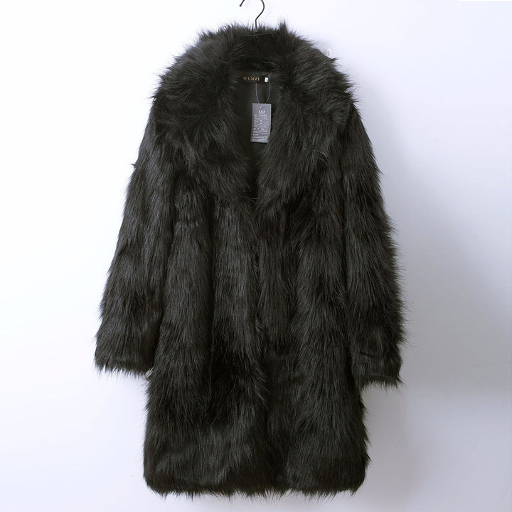 Damen Luxuriöser Kunstpelz-Mantel mit breitem Revers Drune