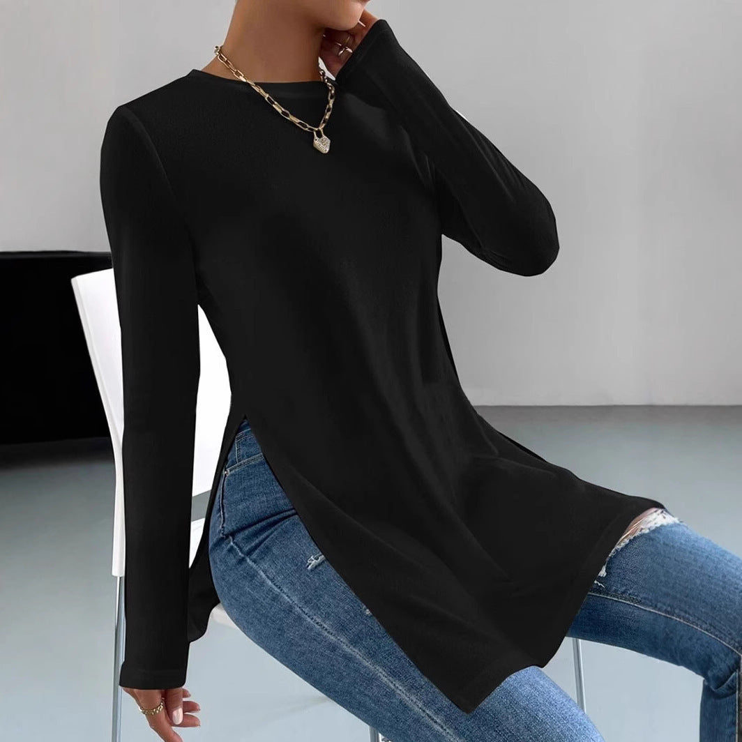 Damen Oversized Longsleeve Shirt mit seitlichen Schlitzen Drune