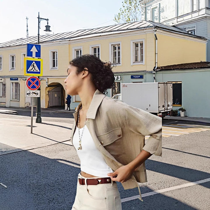 Damen lockere Utility-Jacke mit Taschen Drune