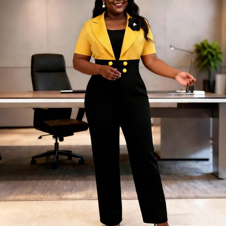 Damen Eleganter Jumpsuit mit tailliertem Blazer und modischen Akzenten Drune