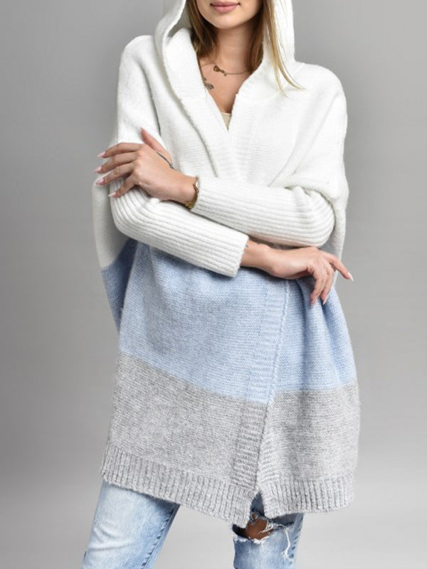 Damen Strickjacke mit Kapuze und blockfarbigem Design Drune
