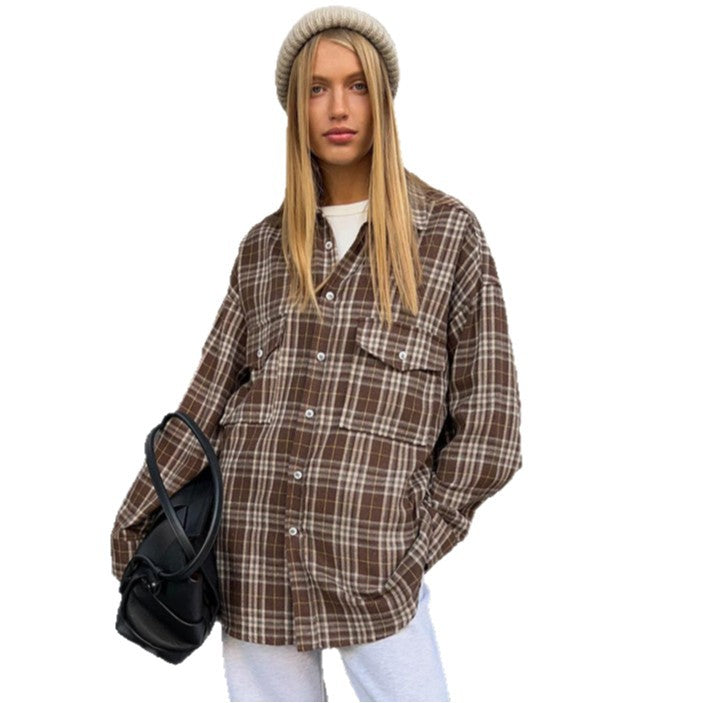 Damen Flanell-Hemdjacke mit zwei Brusttaschen und lässigem Schnitt Drune