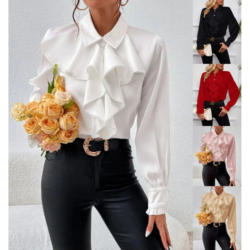 Damen Bluse mitraffinierten Rüschendetails und eleganten Ärmeln Drune
