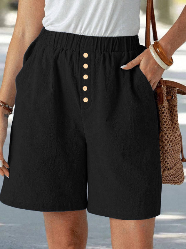 Damen lässige Shorts mit elastischem Bund und Knopfdetail Drune