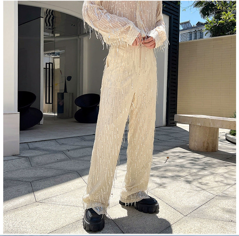 Damen modische Statement-Hosen mit Fransen Drune