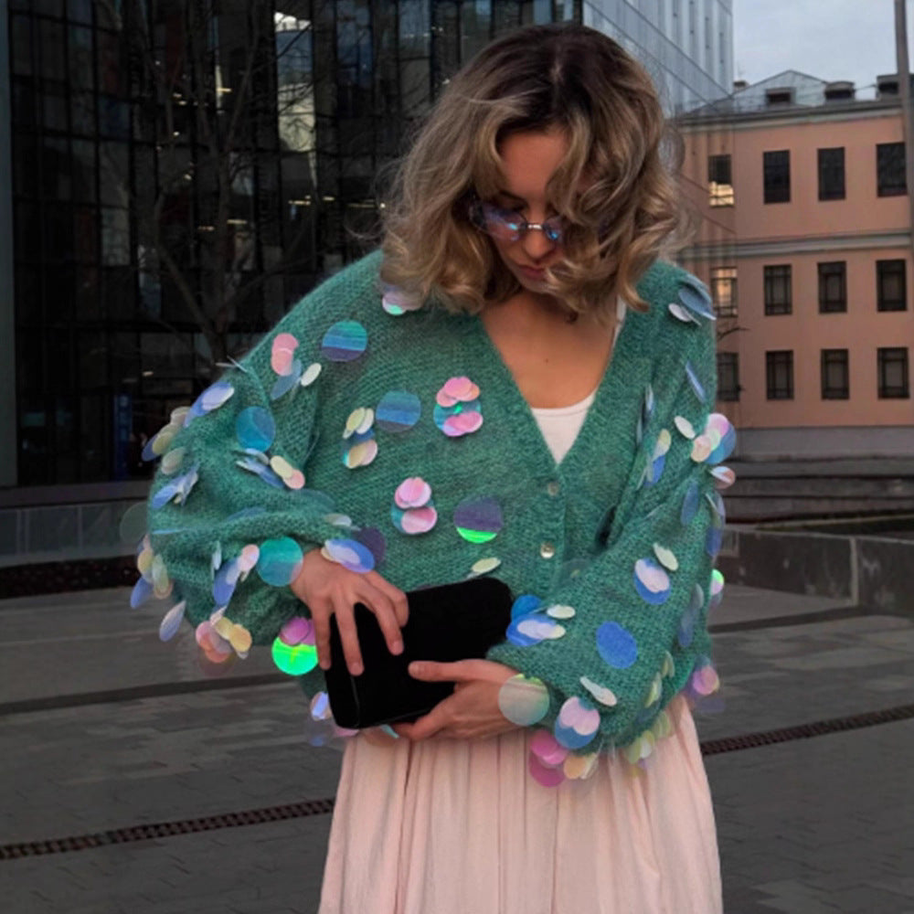 Damen Flauschiger Cardigan mit holografischen Akzenten Drune