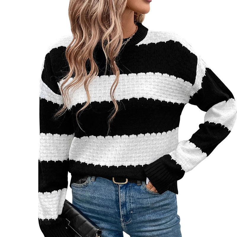 Damen gestrickter Pullover mit Blockstreifen und lässigem Schnitt Drune